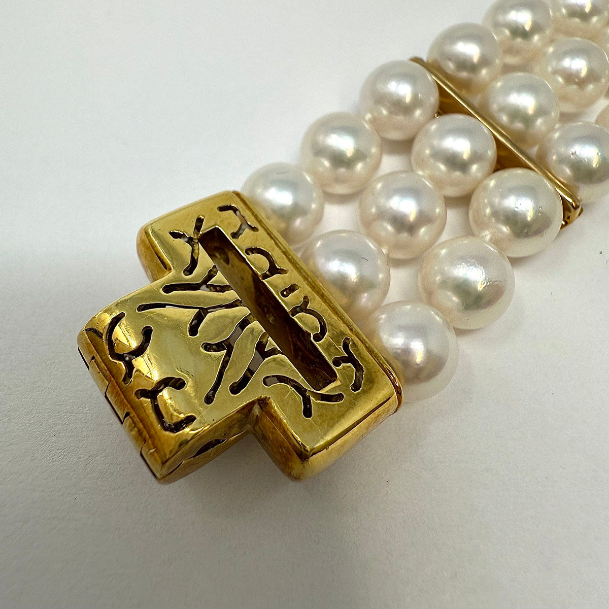 3 Strand Pearl Bracelet with 18K Gold Clasp and Diamonds