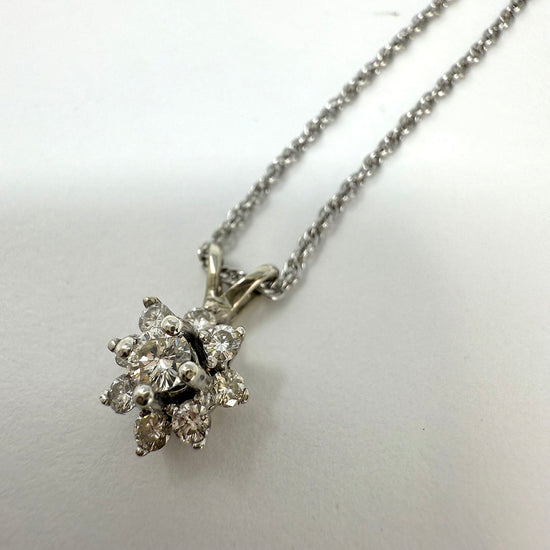 14K White Gold Diamond Pendant Necklace