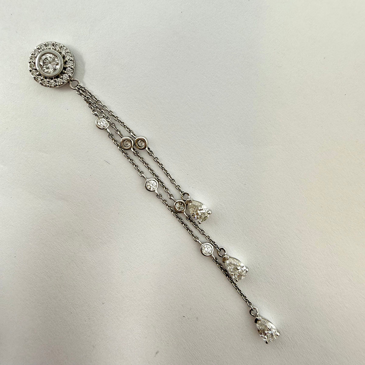 18K White Gold Drop Earrings with 52 Diamonds and 6 Pear Shaped Diamonds