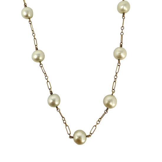 14K Gold Chain Necklace with Freshwater Pearls