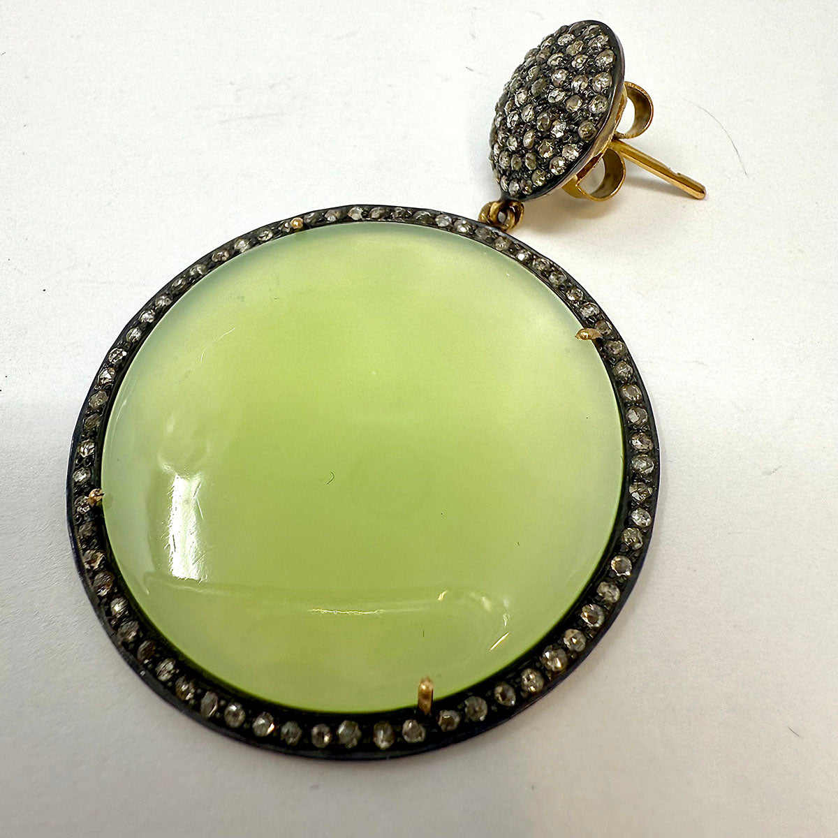 Disc Dangle  Earrings with Indian Diamonds and Jade