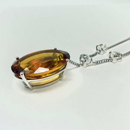 14K White Gold Necklace with Citrine and 3 Raw Diamonds