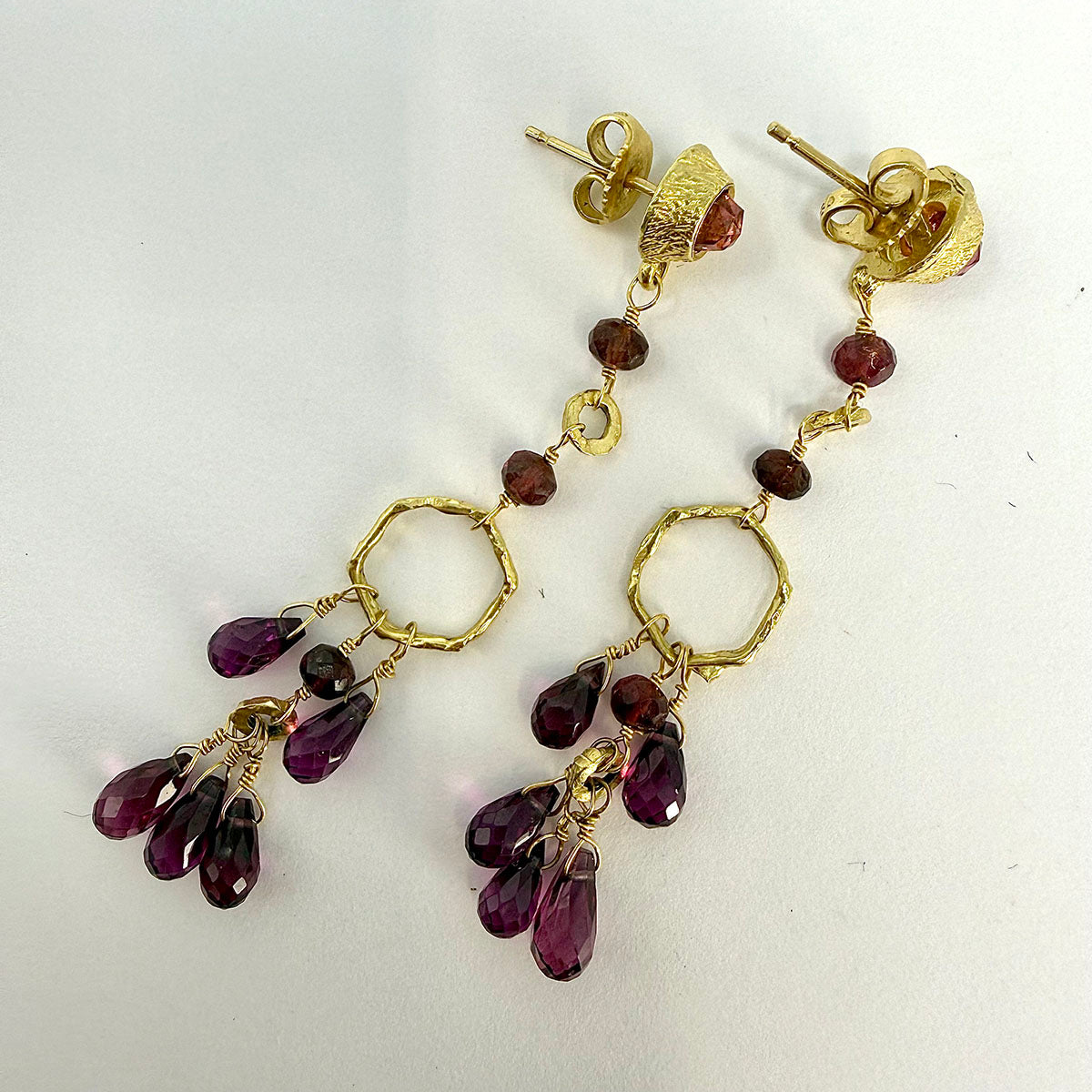 18K Gold Drop Earrings with Garnets