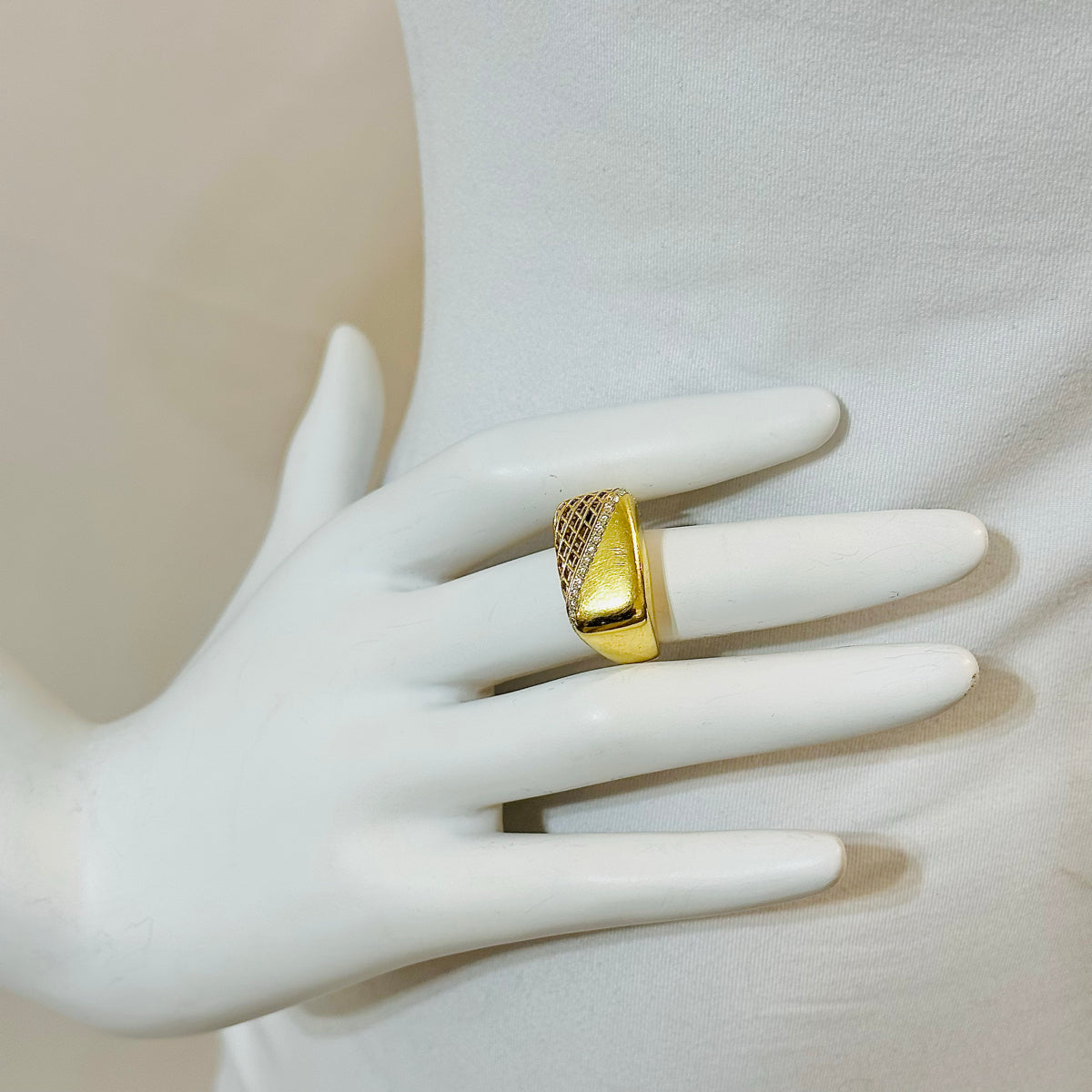 to Coin 18K Gold Soie Square Diamond Ring with Diagonal Line of Diamonds