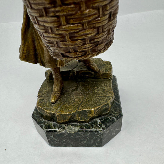 "The Laundress" Polychrome Bronze Sculpture on Marble Base