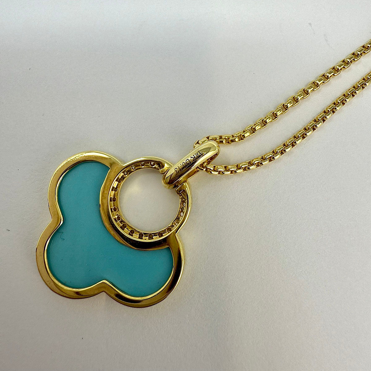14K Gold Necklace with Turquoise Pendant with Diamond Embellishment