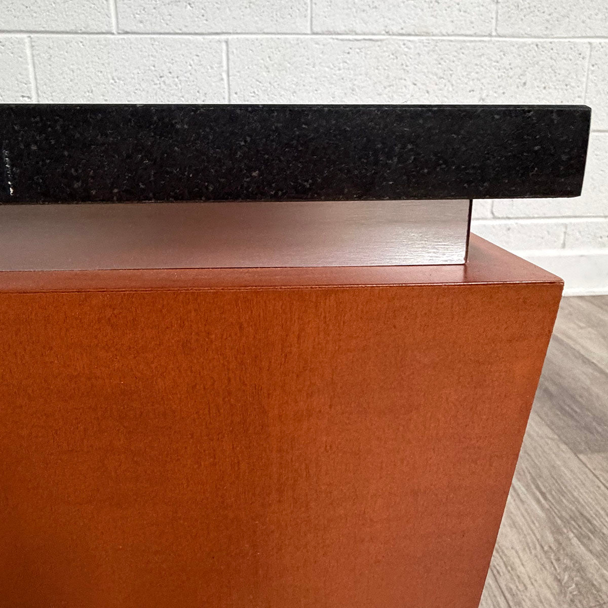 Square Black Stone-Top Coffee Table with Wood Base