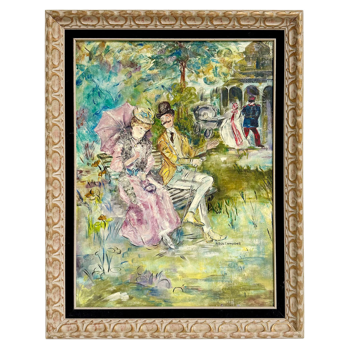 "Pink Parasol" Signed Oil Painting, Framed