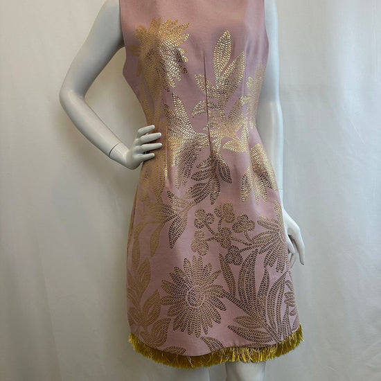 Lela Rose Metallic Jacquard Dress with Fringe Detail
