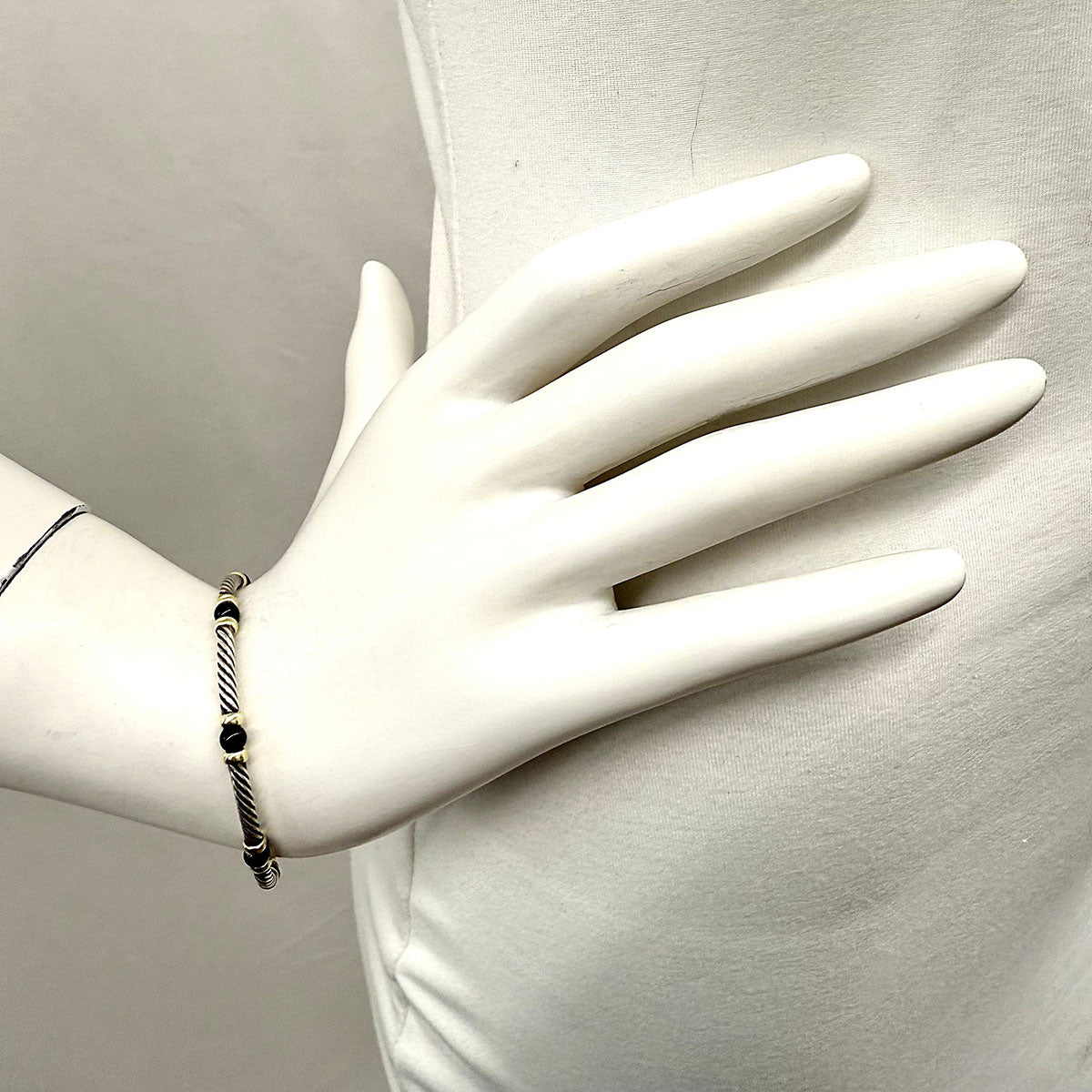 David Yurman Sterling Silver and 14K Gold  Onyx Hampton Cable Bracelet