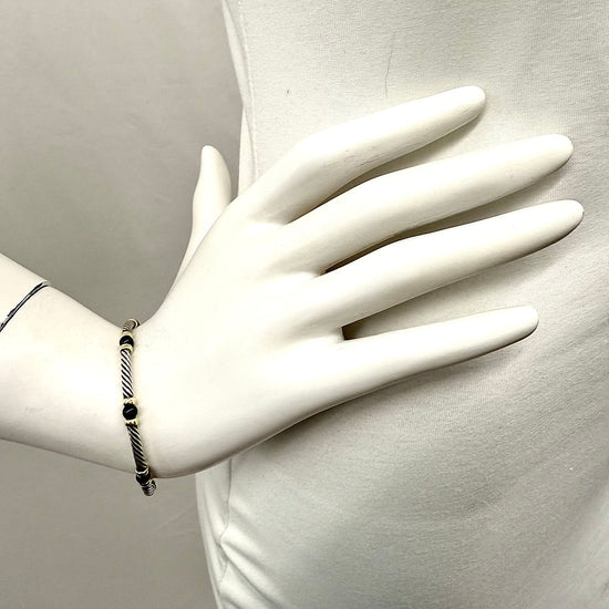 David Yurman Sterling Silver and 14K Gold  Onyx Hampton Cable Bracelet