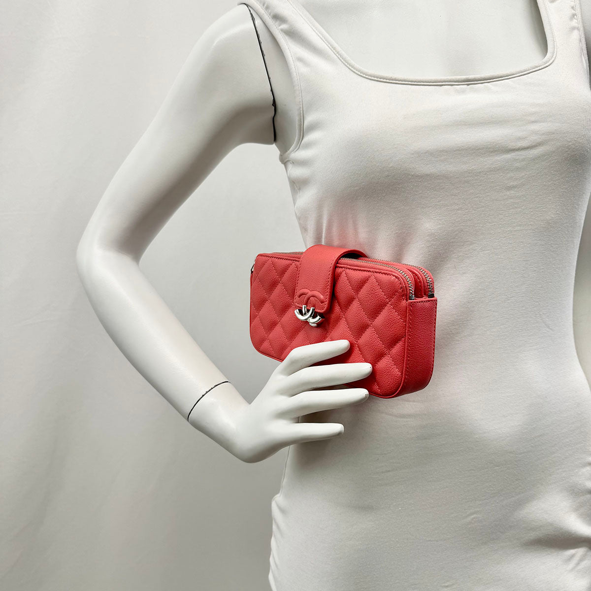 Chanel Quilted Double Zip Clutch on Chain