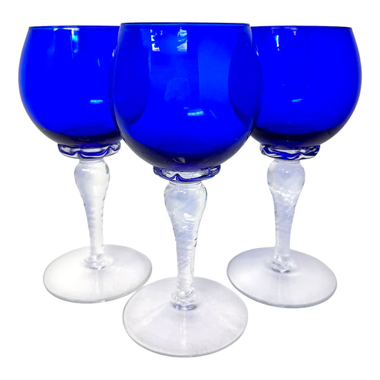 Set of 6 Cobalt Blue White Wine Glasses