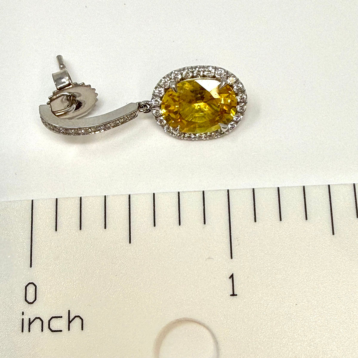 Platinum Drop Earrings with Yellow Sapphire and Diamonds