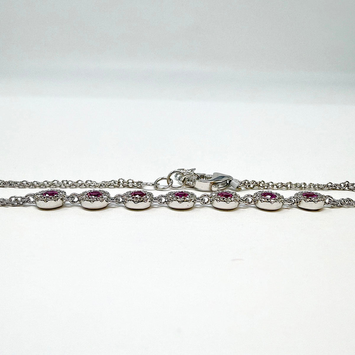14K White Gold Bracelet with Pink Sapphire and Diamond