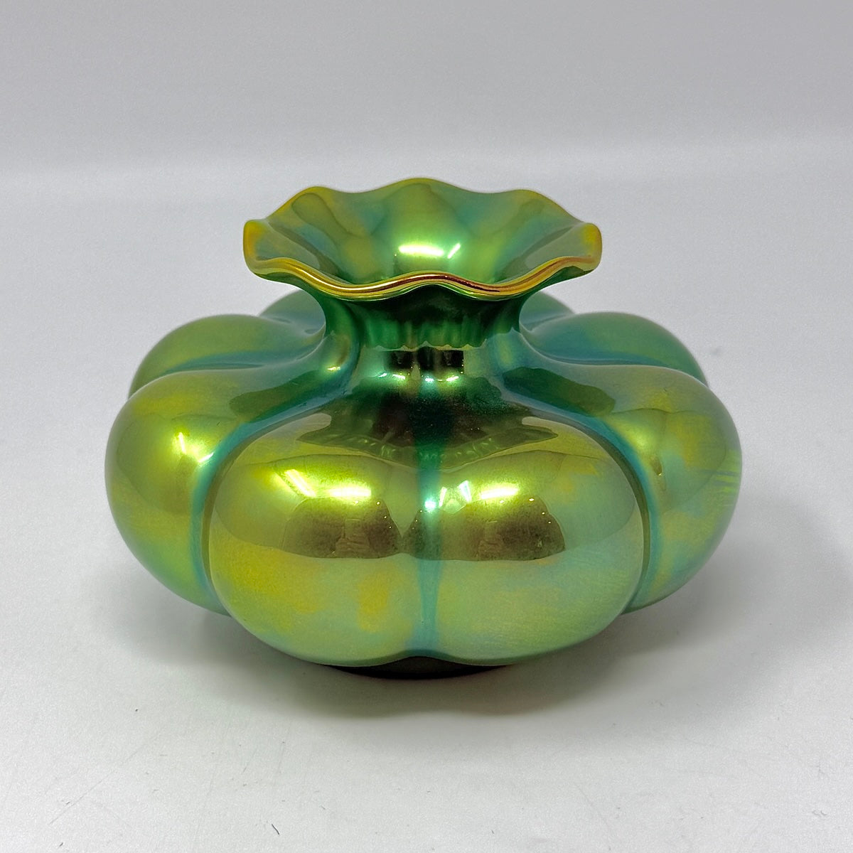Zsolnay Short Vase Eosin Green/Gold Luster Signed