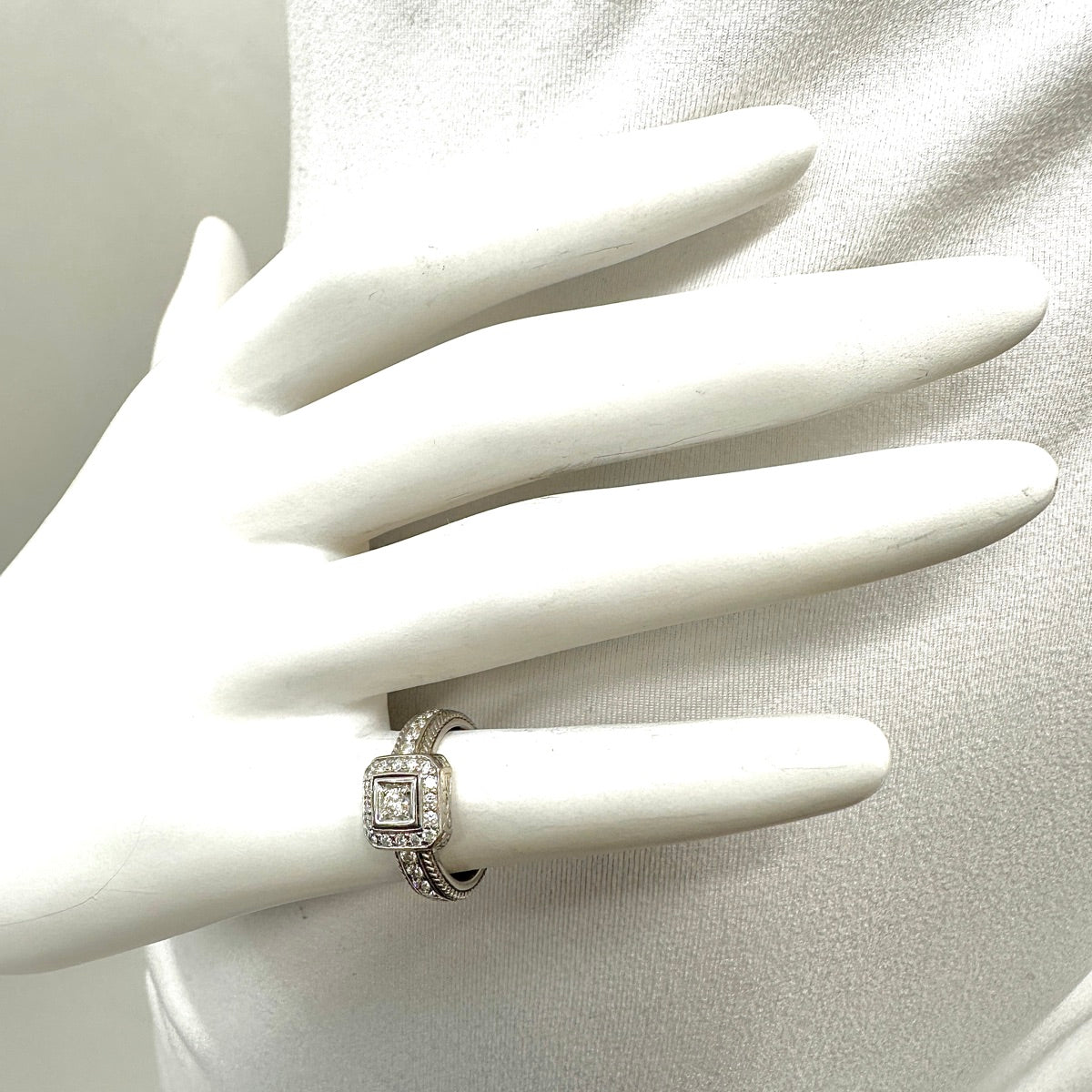 18K White Cast Halo Style Ring with Diamonds
