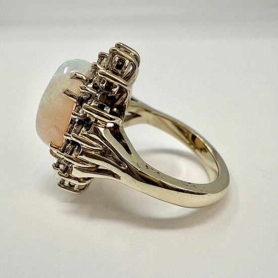 14K White Gold Ring with Opal and Diamond