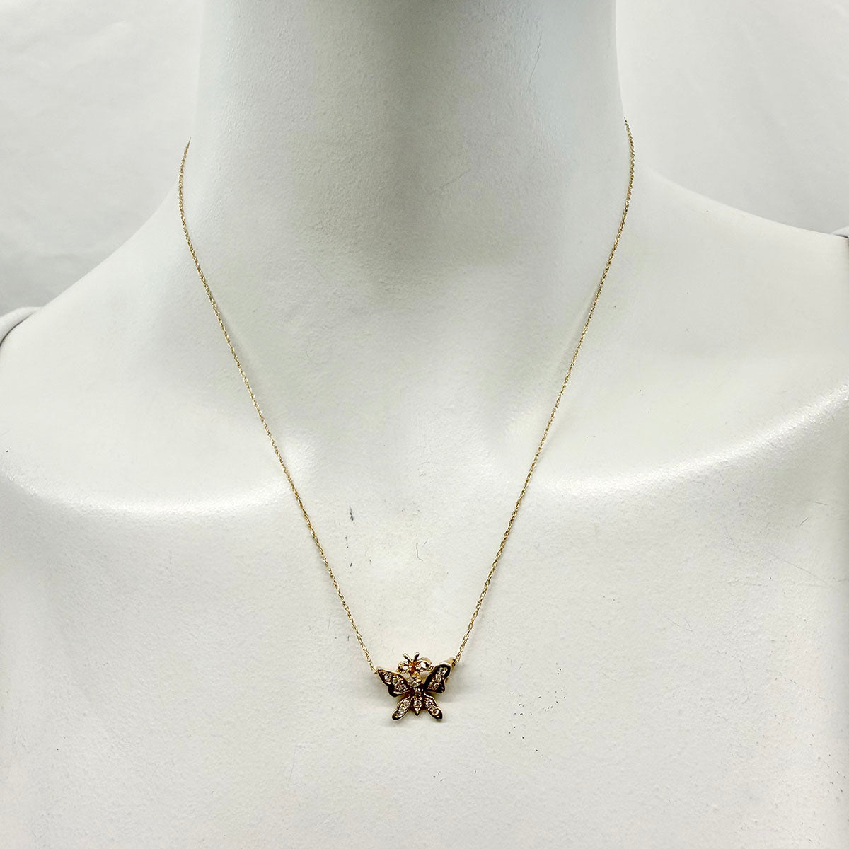 14K Gold Necklace with Diamond Embellished Butterfly Pendant