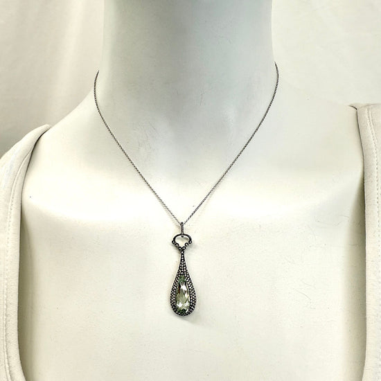 14K White Gold 16" Pendant Necklace with Green Amethyst