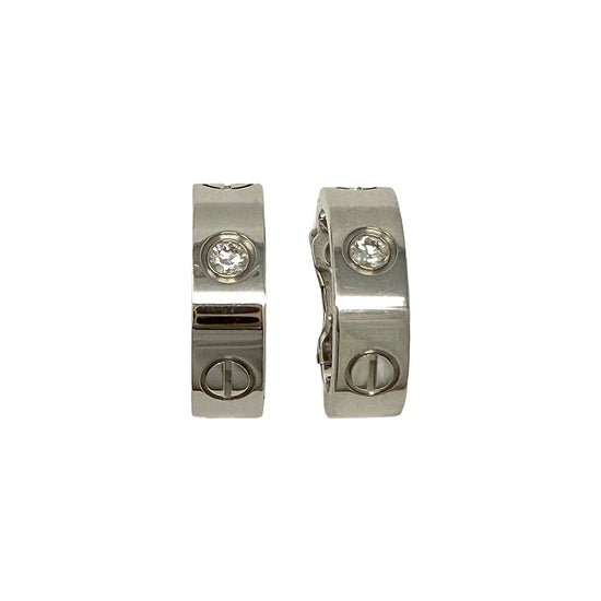 Cartier 18K White Gold LOVE Diamond Hoop Earrings