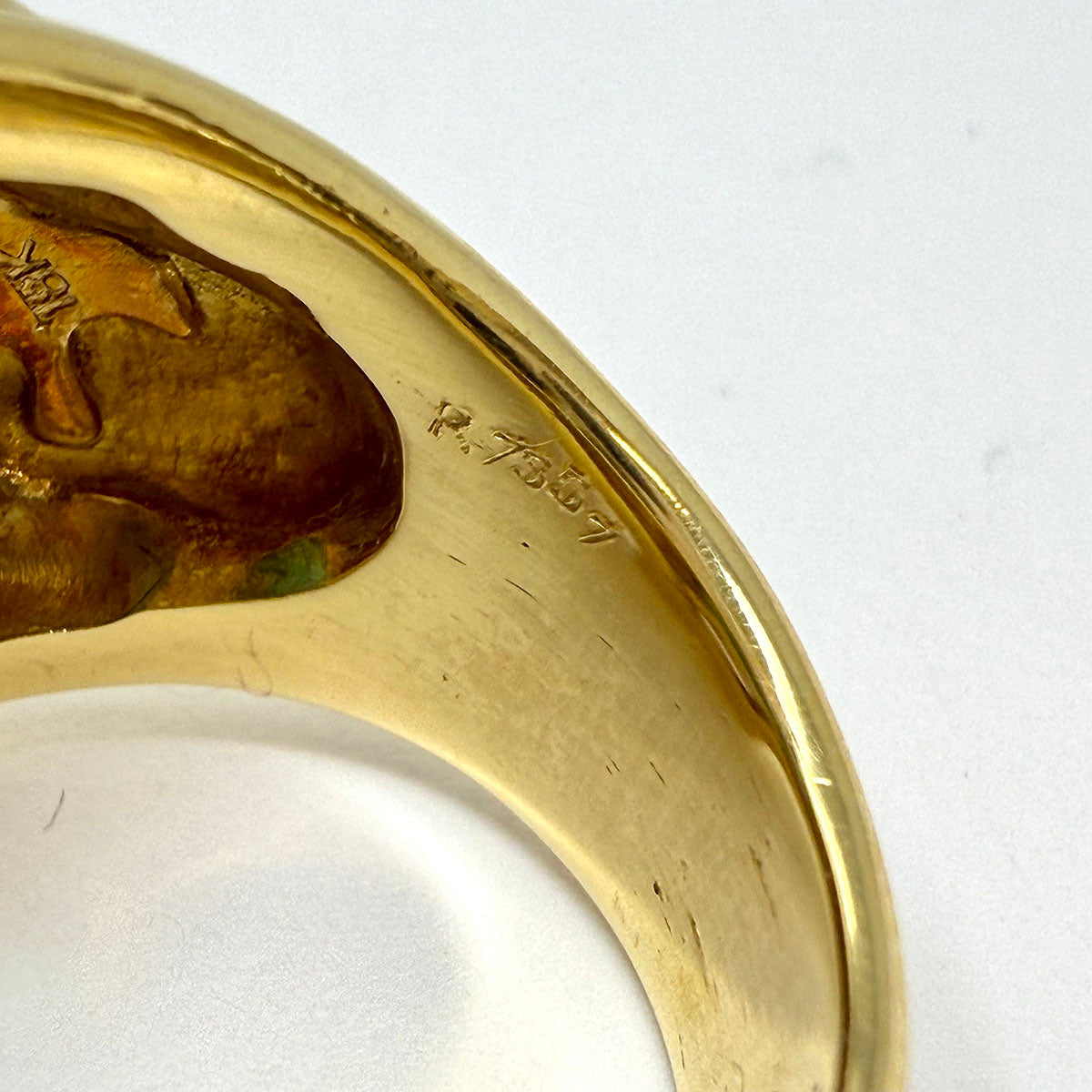 Susan Berman 18K Gold Ring with Oval Carved Intaglio Eros and Lion Tourmaline