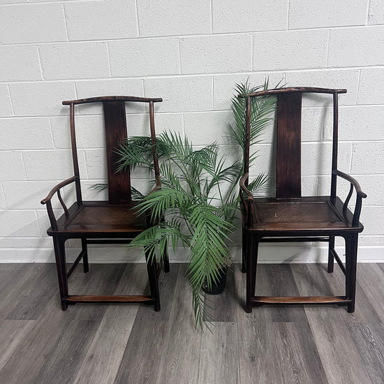 Pair Of Vintage Asian Style Wood Chairs