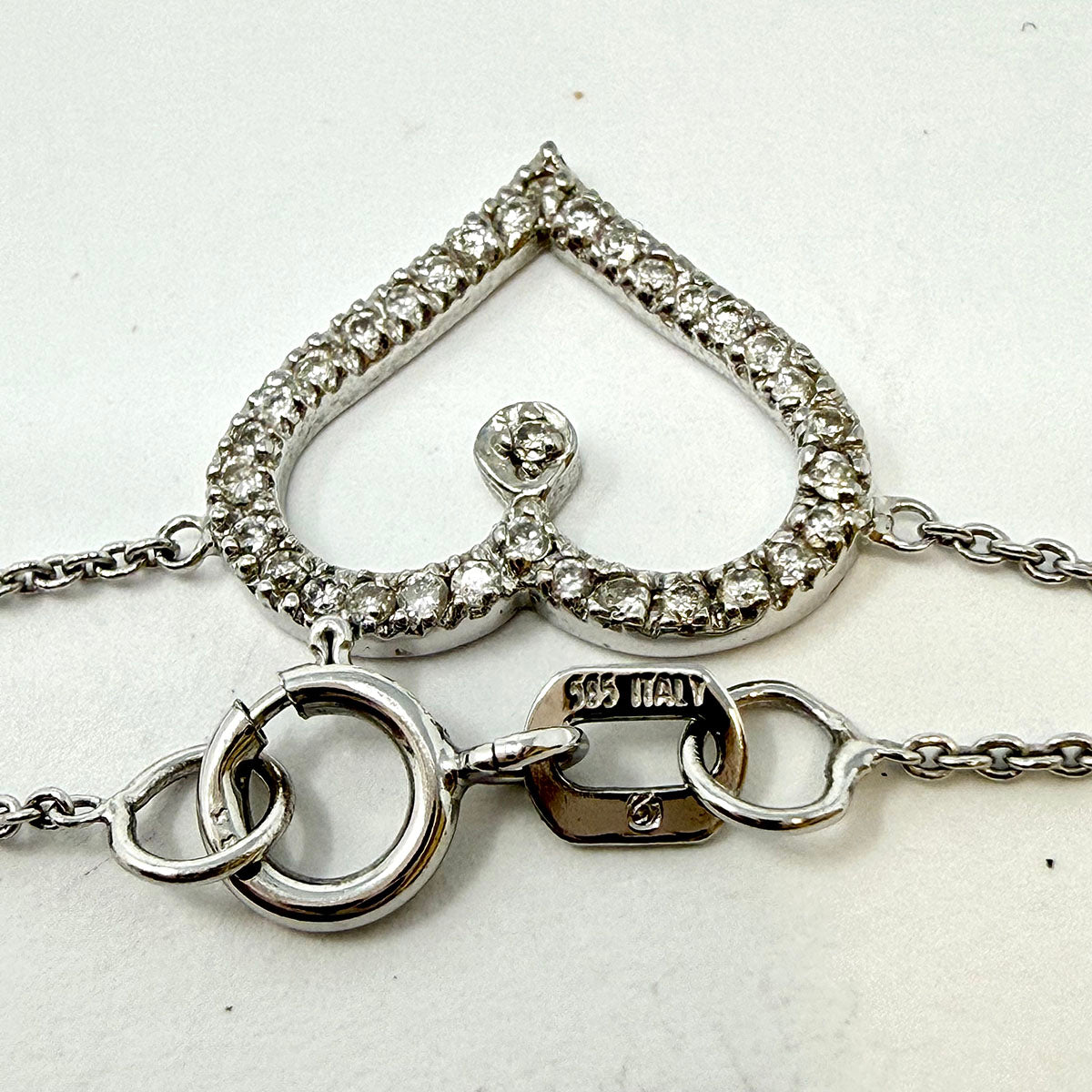 14K White Gold Necklace with Diamond Embellished Heart Pendant