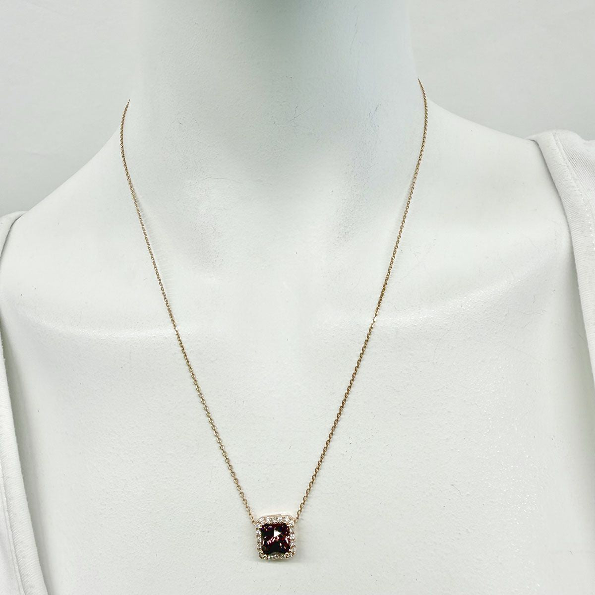14K Rose Gold Necklace with Pink Tourmaline and Diamond Pendant