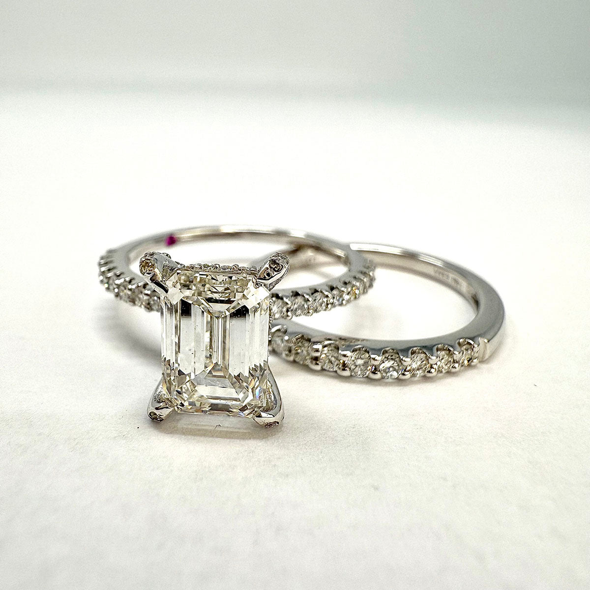 14K White Gold Band with Diamonds and Engagement Ring with Lab Grown Diamond