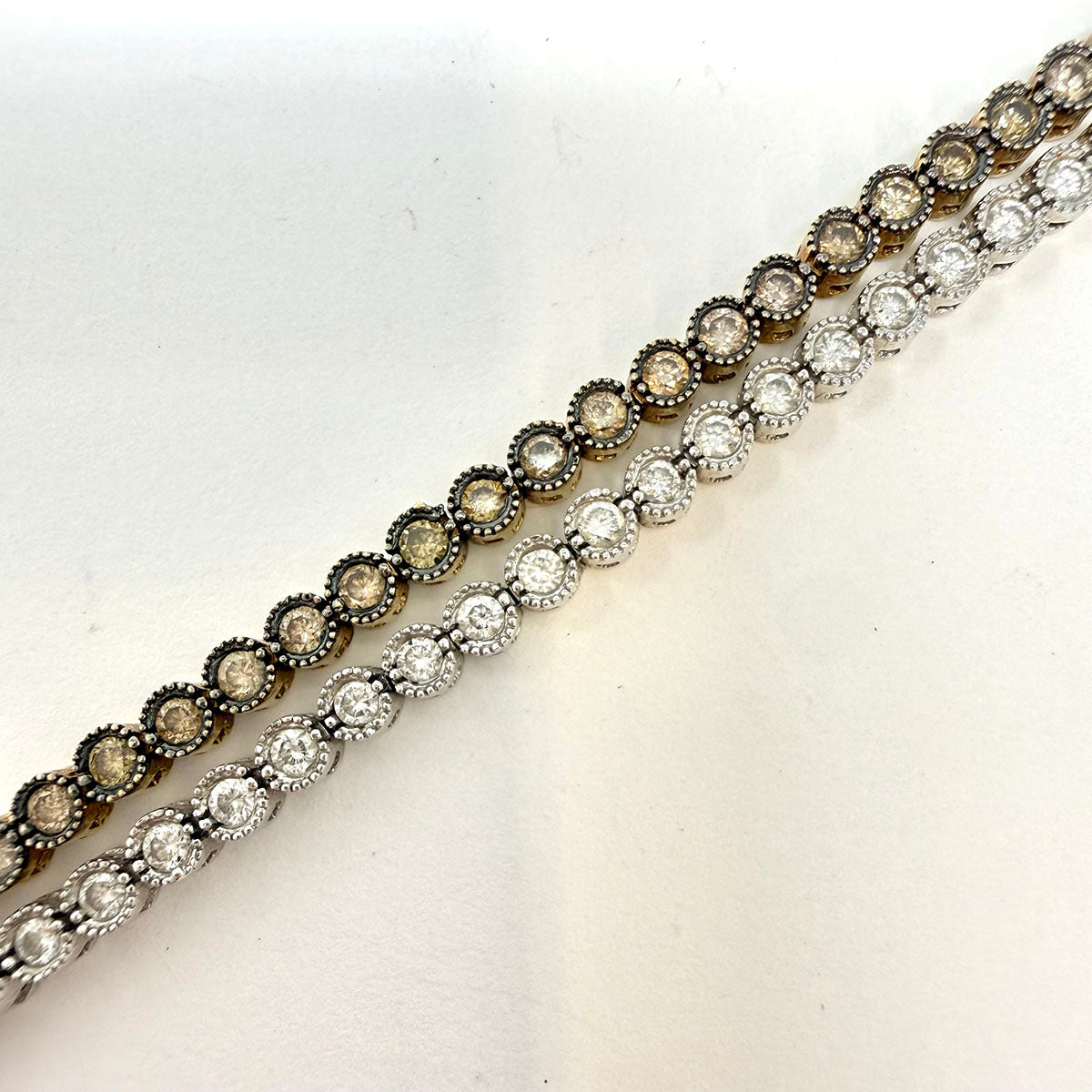 14K White and Yellow Gold Double Stranded Diamond Tennis Bracelet