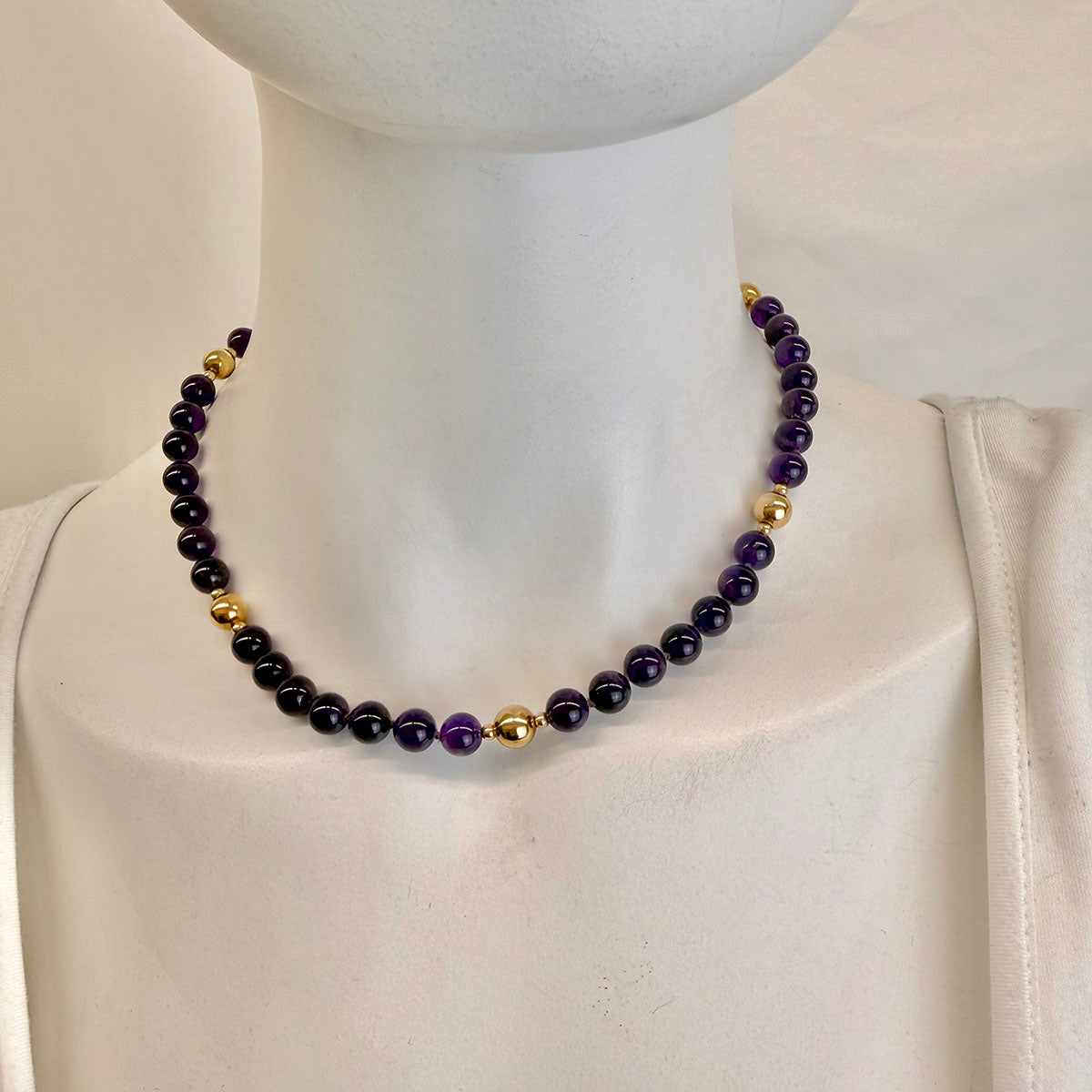 Amethyst and 14K Gold Ball Necklace