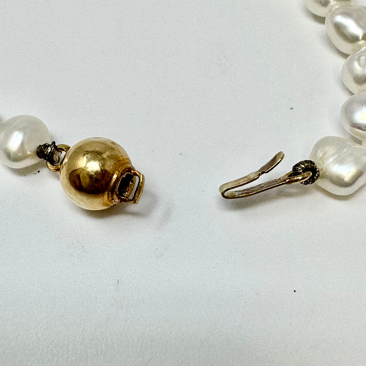 Biwa Cultured Pearl Necklace with 14K Gold Ball Clasp