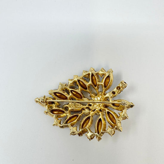 Weiss Vintage Blue and Brown Crystal Leaf Pin
