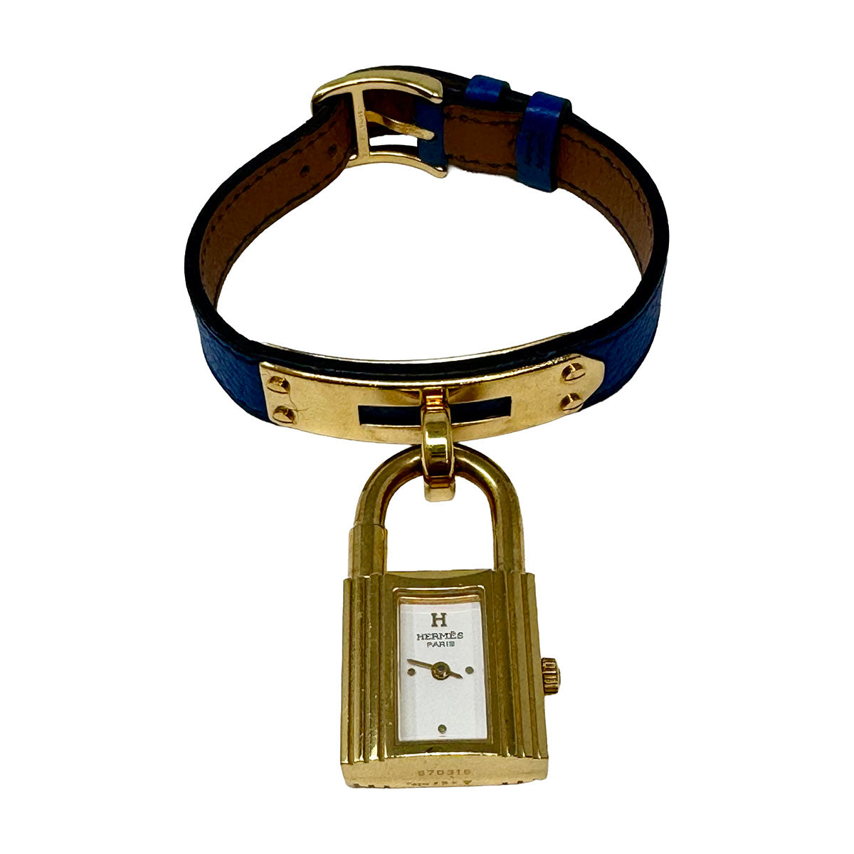 Hermes 2014 Kelly Watch with Blue Leather Strap and Gold-plated Hardware
