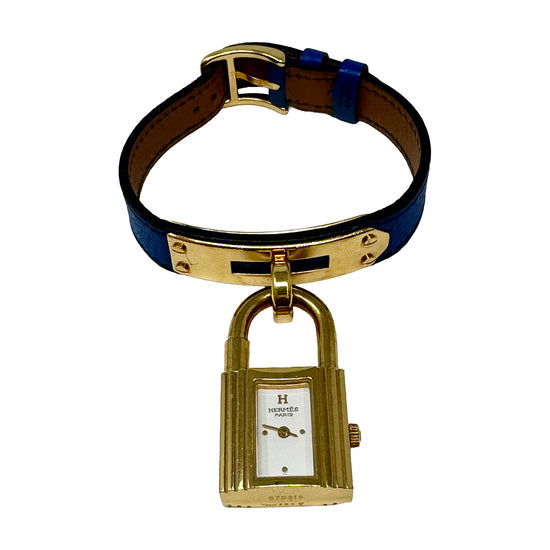 Hermes 2014 Kelly Watch with Blue Leather Strap and Gold-plated Hardware