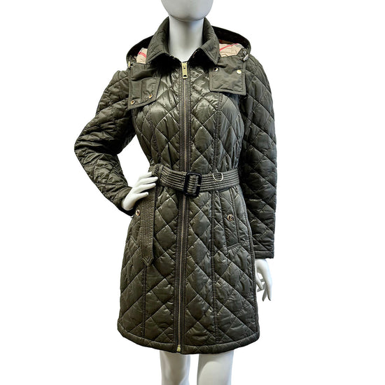 Burberry London Quilted Coat with Belt and Hoodie