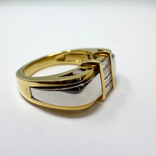 Jose Hess 18K Yellow and White Gold Ring with 4 Straight Baguette Diamonds