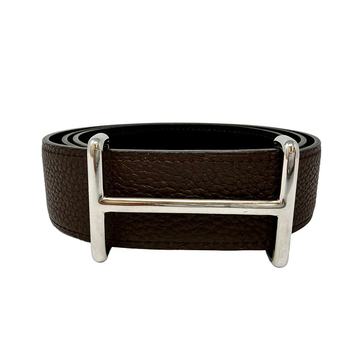 Hermes Reversible Leather Belt with Silver-tone Buckle