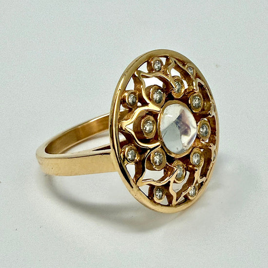 18K Rose Gold Ring with Filigree Design with Diamond and Moonstone