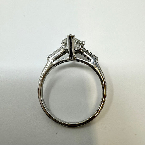 14K White Gold Ring with Marquise and 2 Baguette Diamonds