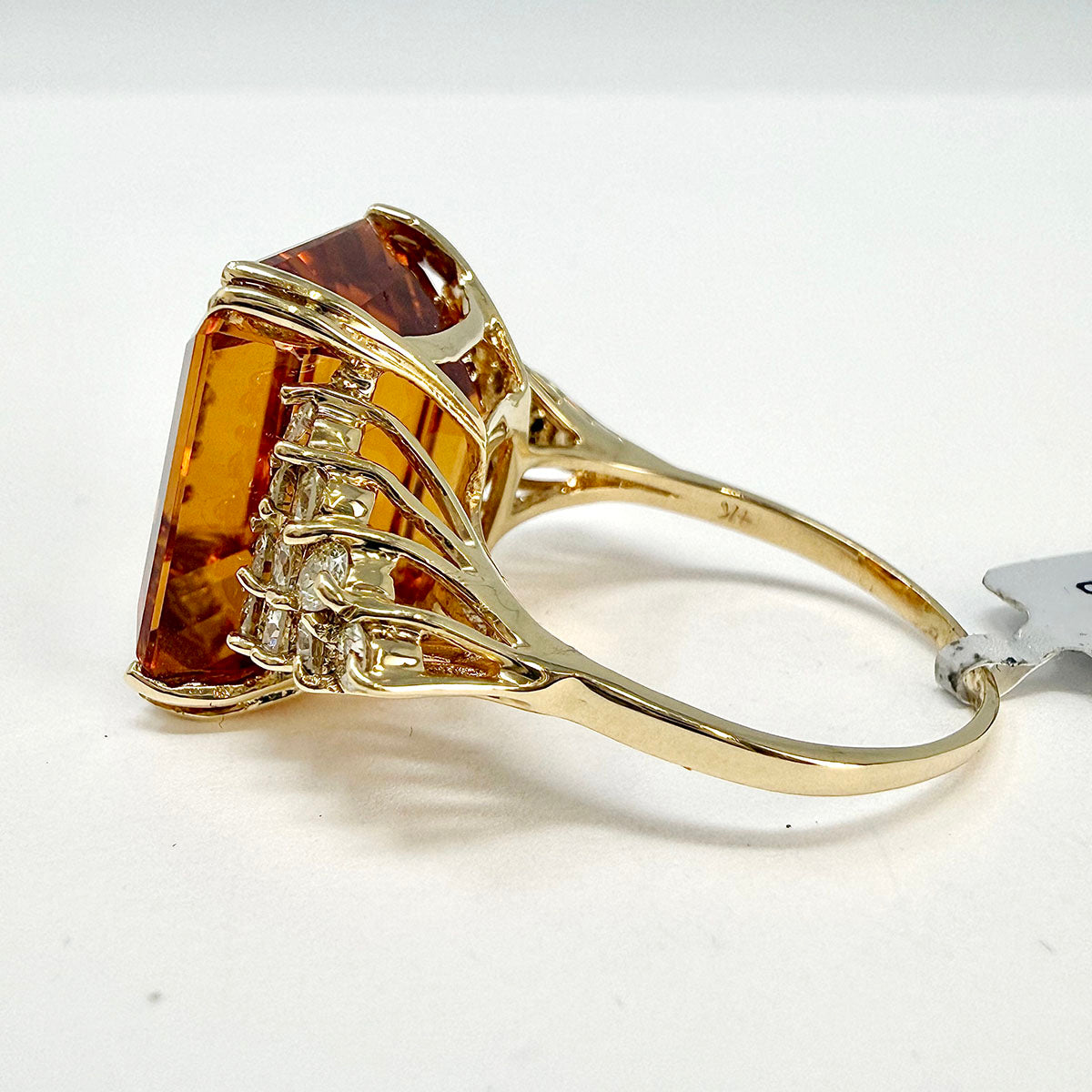 14K Gold Cocktail Ring with Citrine and Diamonds