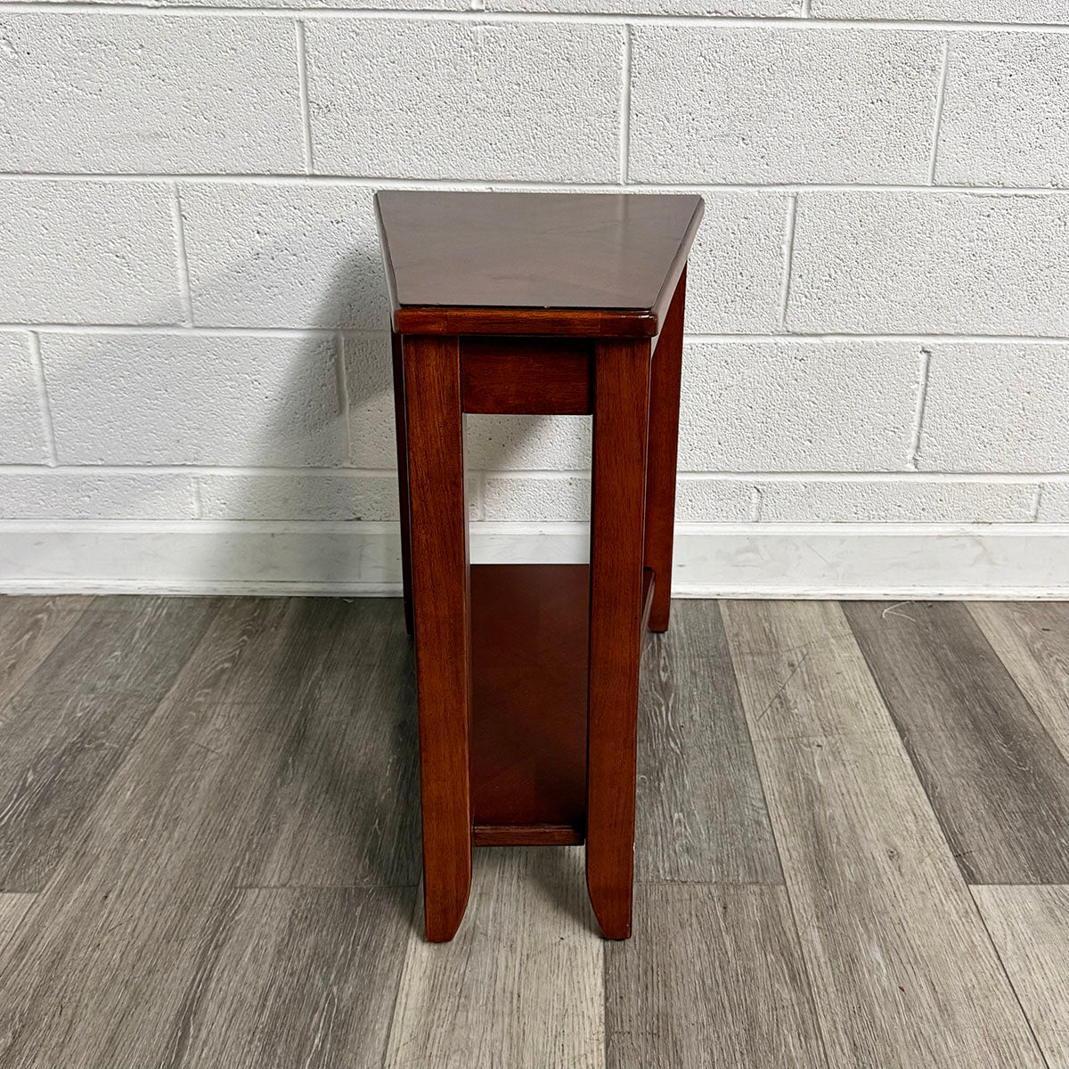 Dark Wood Tapered End Table with Lower Shelf