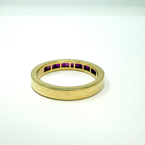 18K Gold Ring with 13 Princess Cut Rubies