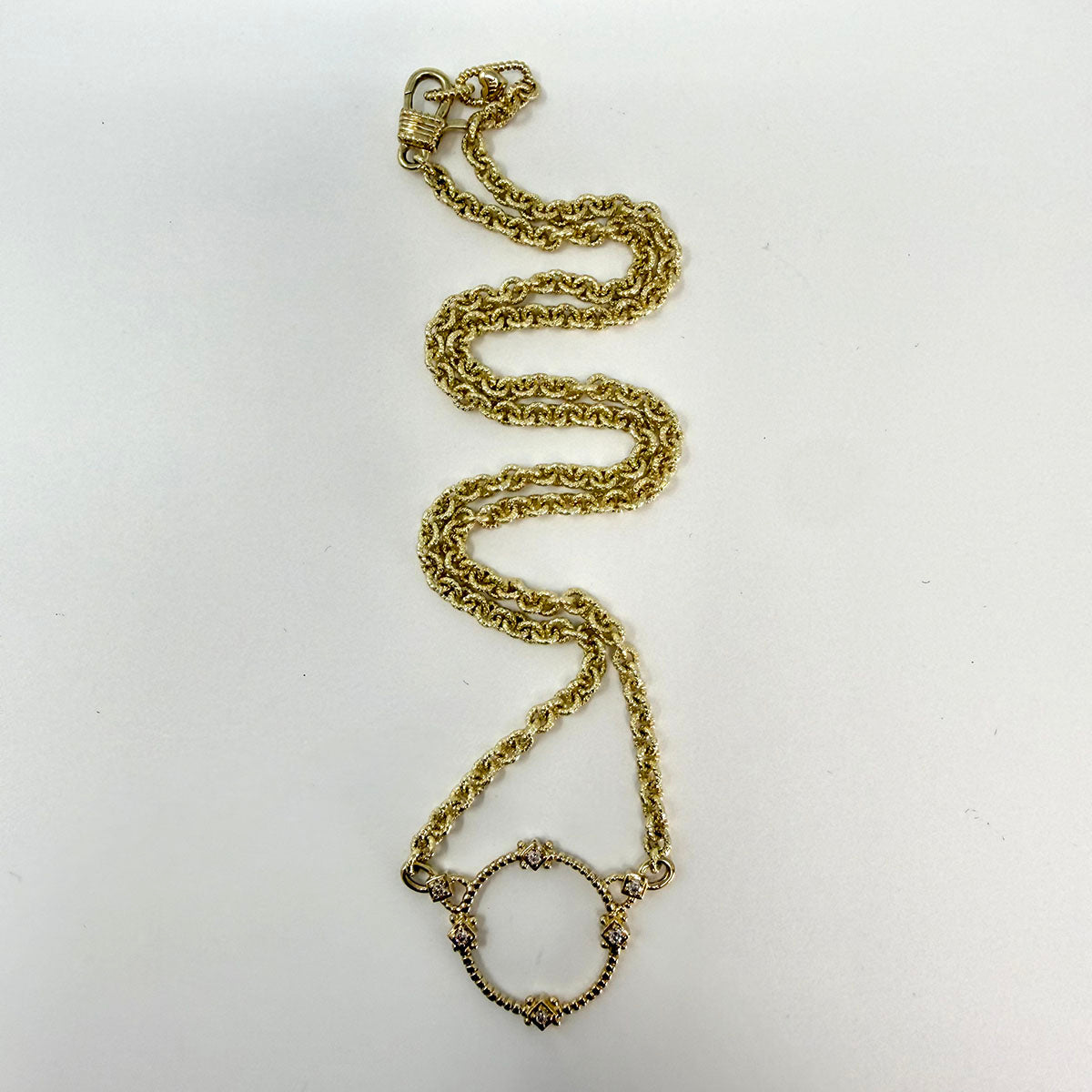 Judith Ripka 14K Gold Necklace with Circular Pendant with Diamonds