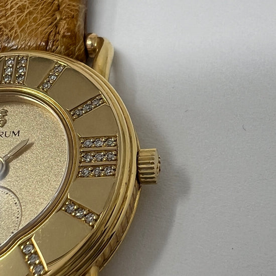 Corum 18K Gold Watch with Roman Numerals and Tan Ostrich Strap