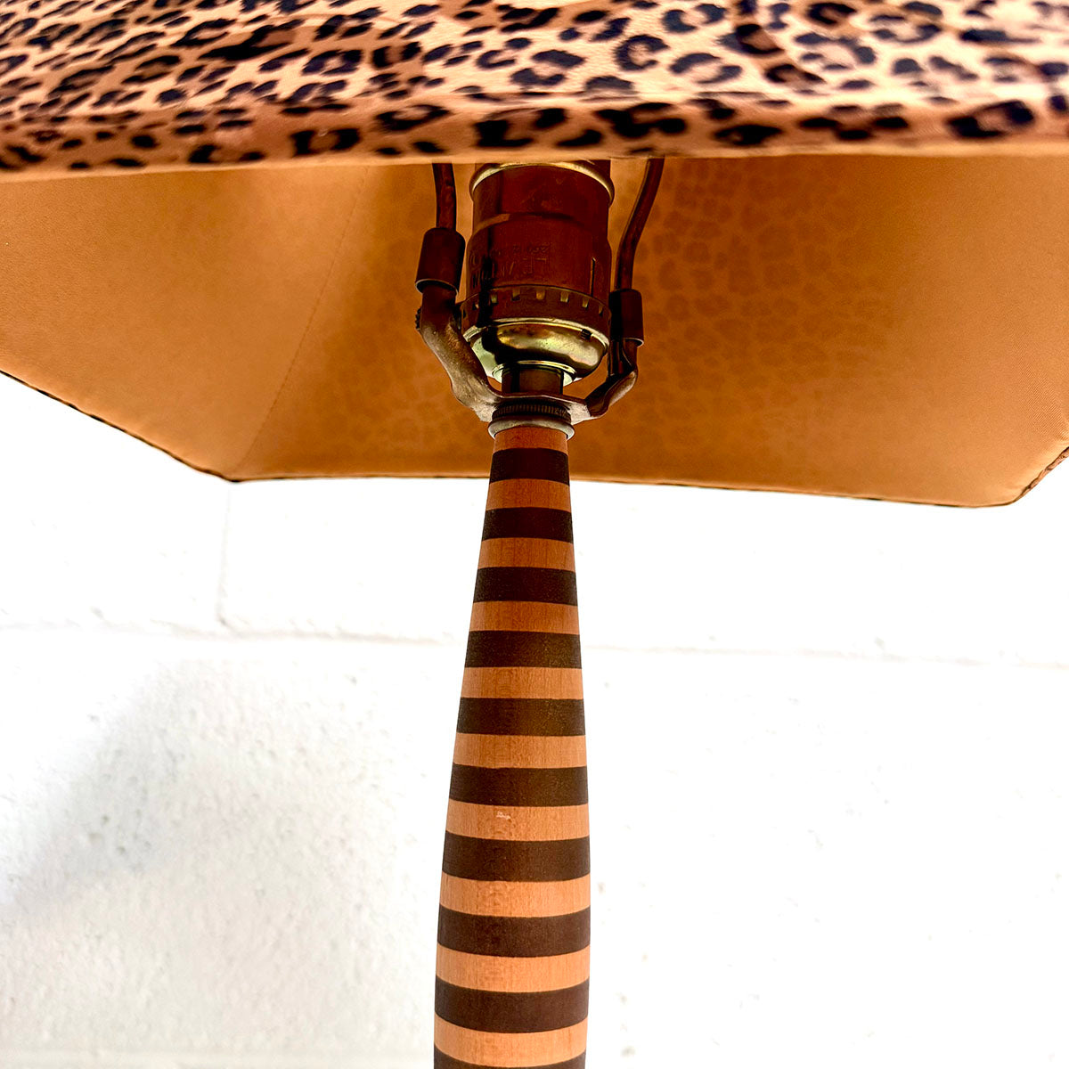 Candlestick Lamp with Striped Base and Leopard Print Shade