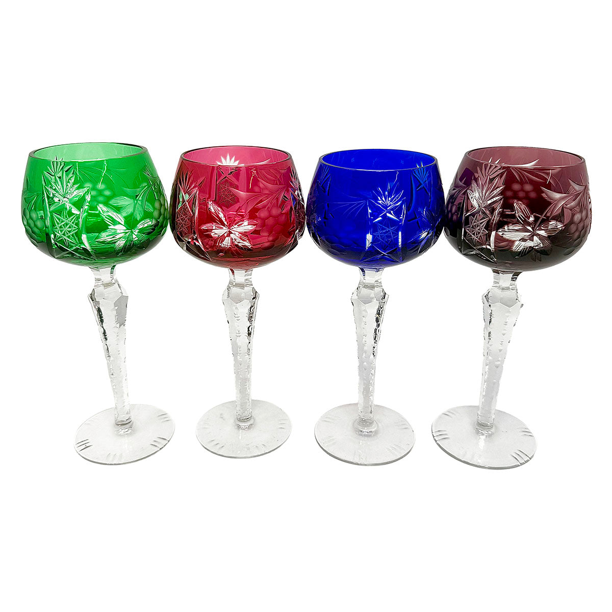 Set of Four Jewel Tone Hock Wine Glasses