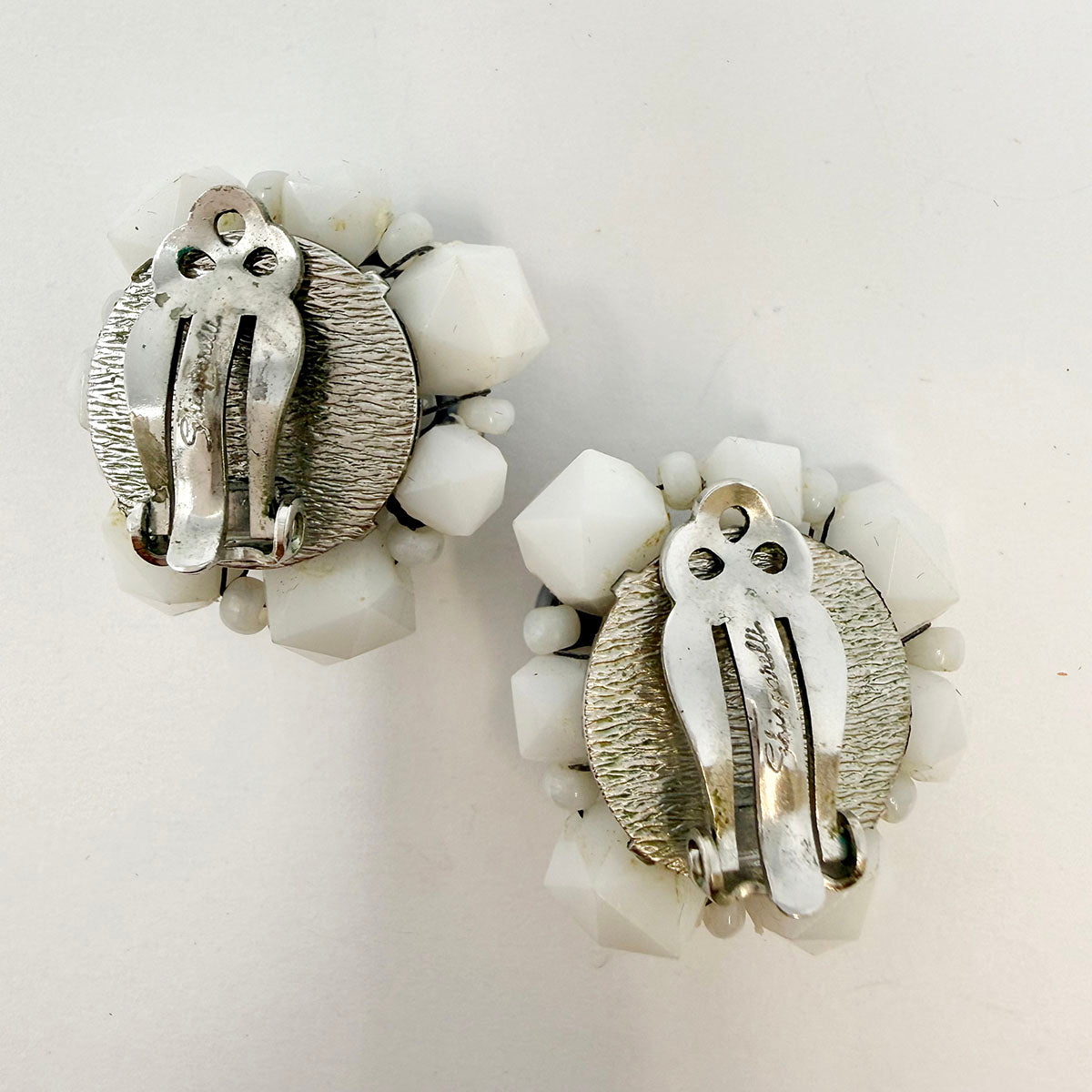 Schiaparelli White and Black Stone Clip-on Earrings
