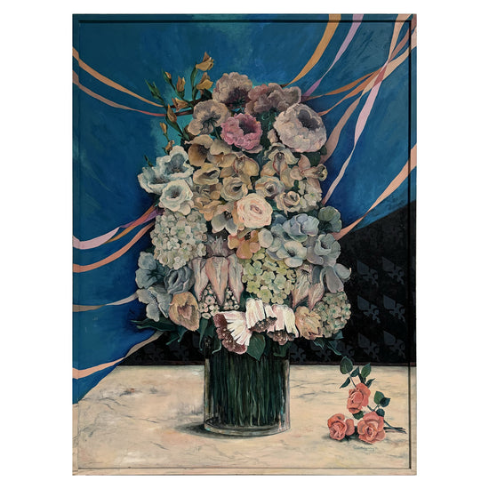 Still Life with Flowers and Ribbons, Signed and Dated '83